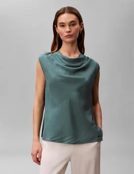 Camisa de mujer de sarga de cuello drapeado - Calvin Klein - FashionsVida