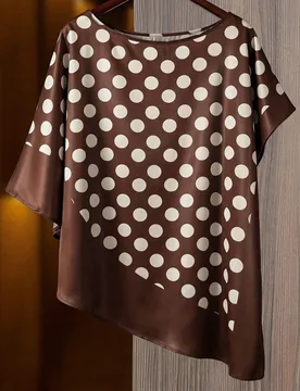 Blusa de verano de estilo francés casual con lunares, cuello redondo y manga corta para mujer de talla grande 2XL - Shein - FashionsVida