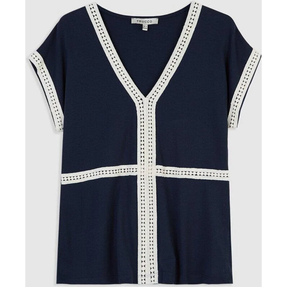 Camiseta de mujer en algodón con cuello en pico - Trucco - FashionsVida