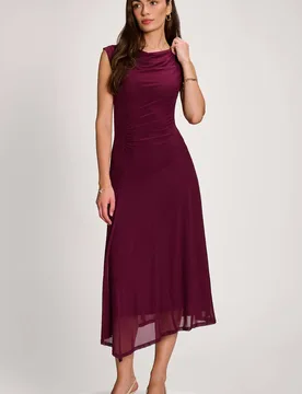 Women's Asymmetric Draped Mesh Maxi Dress in Purple Size: 14 - Purple - Size: 14 - Jolie Moi - FashionsVida