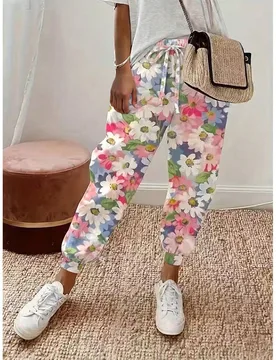 Pantalones de Talla Grande con Estampado Floral, Cintura con Cordón y Pierna Ahusada para Otoño 2XL - Shein - FashionsVida