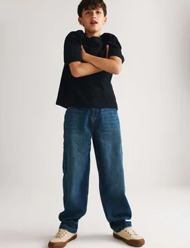 Pure Cotton Baggy Carpenter Jeans (6-16 Yrs) Dark Indigo male - M&S - FashionsVida