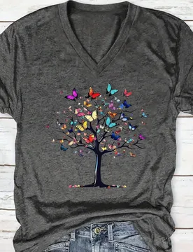 Camiseta de mujer de escote en V Tela de punto de poliéster Ligera y transpirable Casual Para todas las estaciones 2XL - Shein - FashionsVida