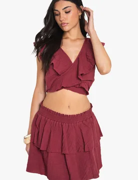 Womens Cheesecloth Double Layer Ruffle Rara Mini Skirt - Red Cotton - Size 8 Uk - Boohoo - FashionsVida