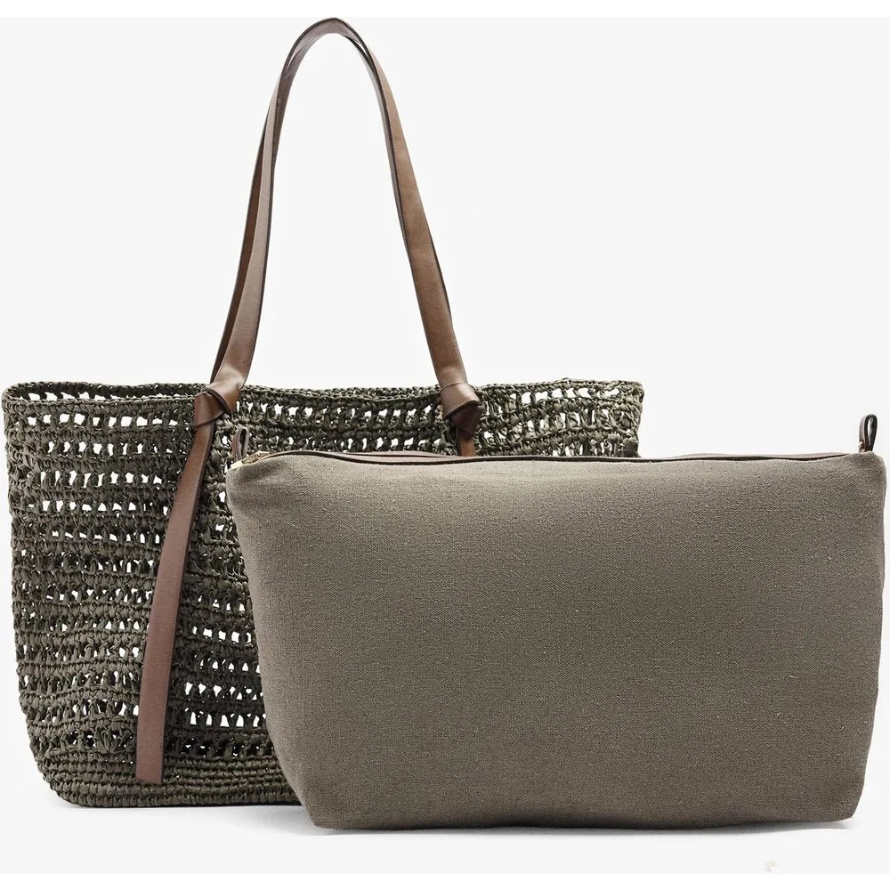Shopper efecto rafia trenzado con cierre de cremallera en liso - Parfois - FashionsVida