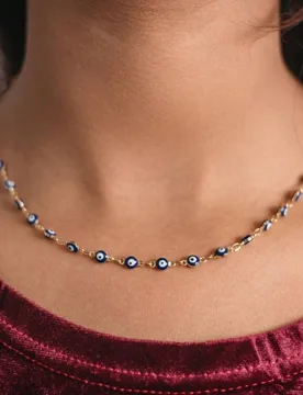 Women's Evil Eye Blue Devil Eye Bead Minimalist Adjustable Turkish Boho Nazaria Necklace in Gold Size: 16 inches - Gold - Size: 16 inches - The Colourful Aura - FashionsVida