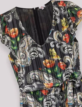 Vestido largo estampado con escote en pico y cinturón - Niza - FashionsVida