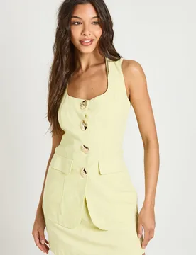 Womens 2 In 1 Linen Look Tailored Mini Dress - Yellow - Size 8 Uk - Boohoo - FashionsVida