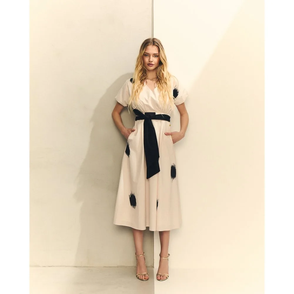 Vestido midi con mangas abullonadas de lunares - Hannibal Laguna Collection - FashionsVida