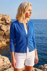 Women's Petite Buttoned Cardigan Sweater in Royal Size: 14 - Royal - Size: 14
