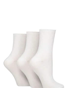 Women's 3 Pair SOCKSHOP Cotton Ribbed Socks White 4-8 - White - Size: Small - Wildfeet - FashionsVida