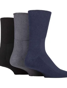 Mens 3 Pack Extra Wide Bamboo Diabetic Socks For Swollen Legs - Multicolour Cotton - Size Uk 12-14 - IOMI - FashionsVida