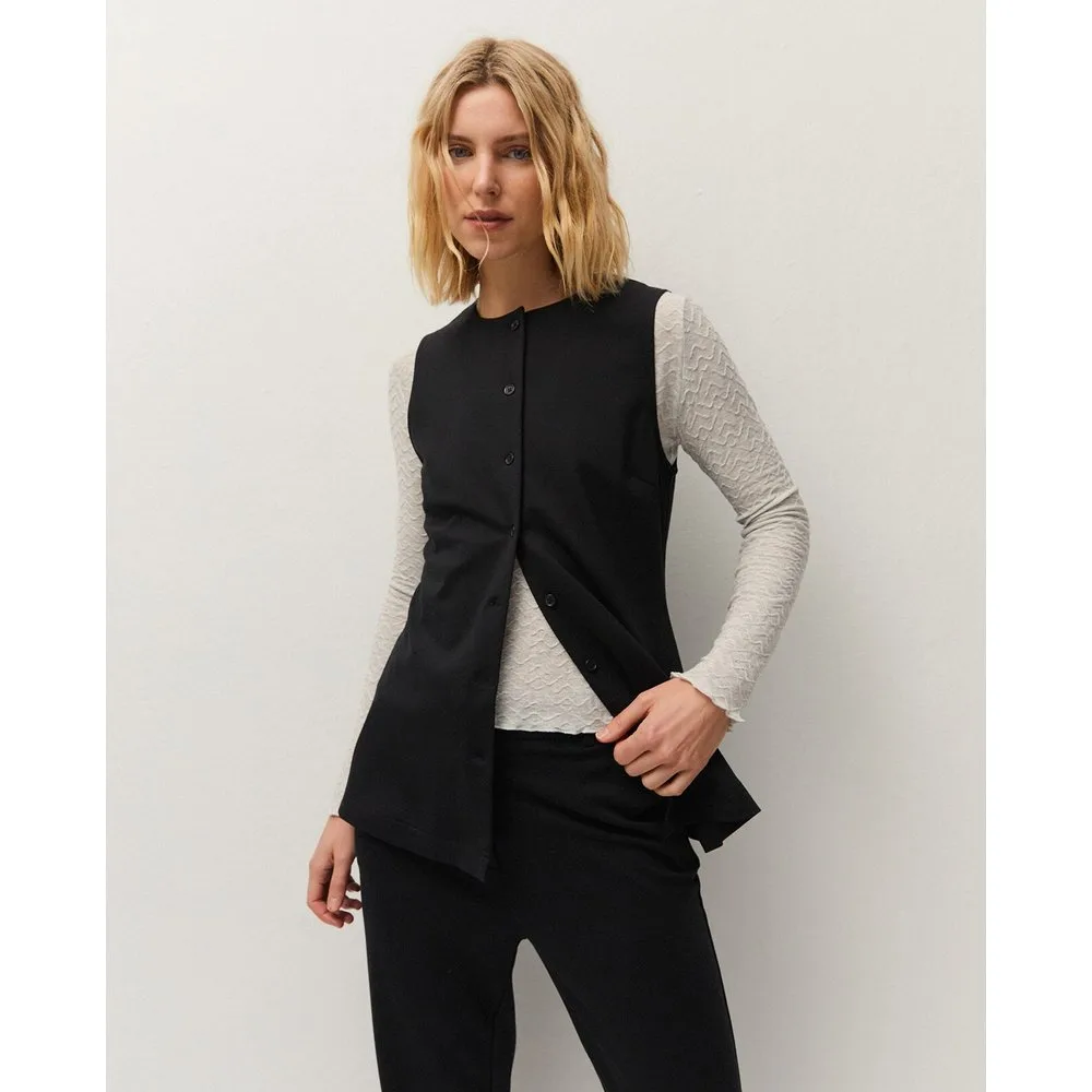 Chaleco largo de mujer con cuello caja y tejido confort - System Action - FashionsVida