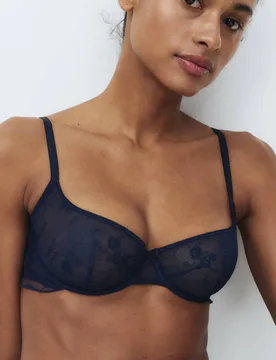 Helena Embroidery Wired Demi Cup Bra A-E Nightshade female - B by Boutique - FashionsVida