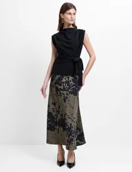 Printed Midi Slip Skirt Khaki Mix female