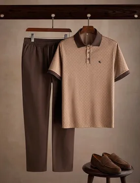Conjunto de polo casual marrón y pantalones largos para hombre L - Shein - FashionsVida