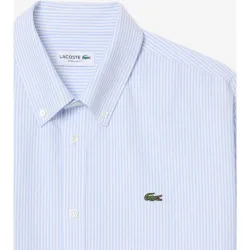 Camisa de hombre oxford de corte regular de rayas en azul de manga larga