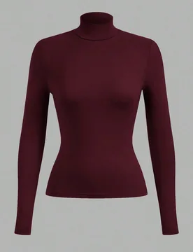 Camiseta de manga larga de cuello redondo de punto de ajuste regular de unicolor para mujer, top de cuello alto ajustado S - Shein - FashionsVida