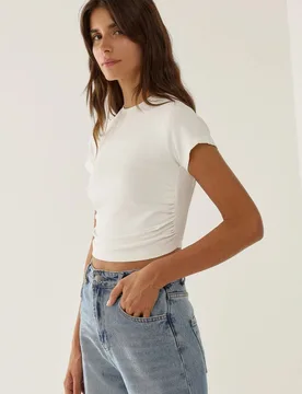 Womens Ruched Detail Crop Top - Off-White - Size X-Small - Hiccup - FashionsVida
