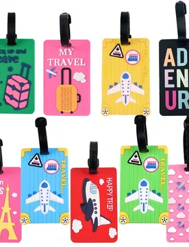 Piezas Maleta colorida, Patrón de letra de nube de avión de dibujos animados, Etiqueta de equipaje multicolor, Etiquetas de identificación de PVC s - Shein - FashionsVida