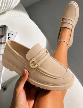 Women's Comfort Darcy Buckle Everyday Chunky Loafers in Nude Size: 8 - Nude - Size: 8 - Love Lemonade - FashionsVida