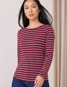 Women's Stripe Print Soft Touch Top in Burgundy Size: 16 - Burgundy - Size: 16 - Roman - FashionsVida