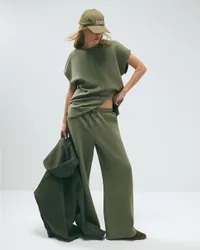 Womens Joggers Khaki Premium Twill Fabric Wide Leg - Size X-Large