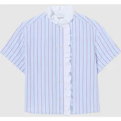 Camisa de mujer popelín a rayas manga corta con volante