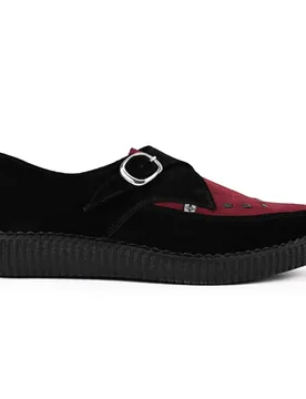 Unisex Pointed Creeper Black Burgundy Suede Monk Buckle Platform - A9592 - Size Eu 44 - T.U.K. Shoes - FashionsVida
