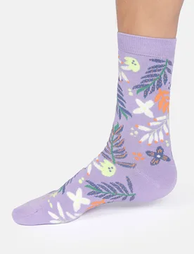 Summer Leaves Bamboo Crew Socks - Lavender - UK4-7 - Thought - FashionsVida