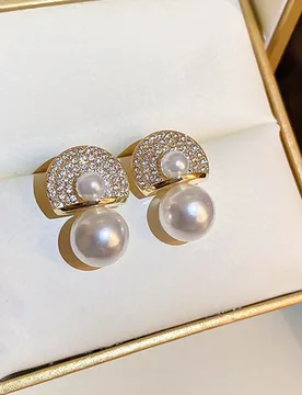 K Gold Big Pearl Zircon Stud Earrings Korean Minimalist Fashion Women Luxury Elegant Unique Niche Senior Ear Jewelry Wholesale - Aliexpress - FashionsVida