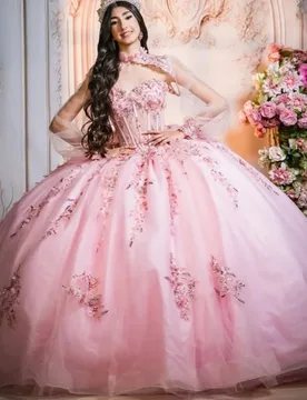 Pink Quinceanera Dresses off-shoulder Decal Crystal Glitter 3D Flower Long tail Bow Vestido De 15 Quinceanera Customize - Aliexpress - FashionsVida