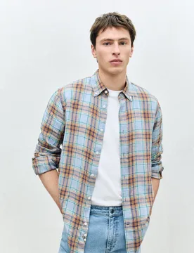 Camisa sport manga larga 100% lino cuadros de colección classic fit - Dustin - FashionsVida