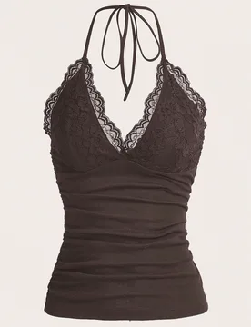 Top halter con encaje en contraste L - Shein - FashionsVida