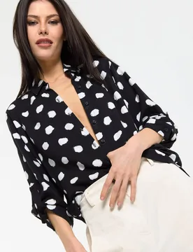 Women's Mono Spot Relaxed Button Shirt in Black Size: 20 - Black - Size: 20 - House of Holland - FashionsVida