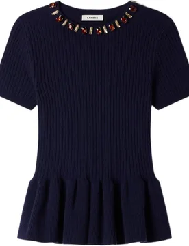 Jersey de mujer acanalado de lana y cachemira con strass - sandro - FashionsVida