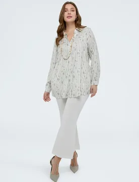Camisa de mujer estampada a rayas con nudos - Fiorella Rubino - FashionsVida