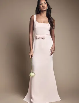 Women's Square Neck Bow Detail Crepe Maxi Bridesmaid Dress in Blush Size: 12 - Blush - Size: 12 - Coast - FashionsVida