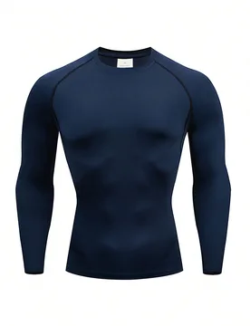 Camiseta deportiva de manga larga, ajustada y de secado rápido con función transpirable para hombre, estilo novio, ropa de gimnasio, camiseta básic - Shein - FashionsVida