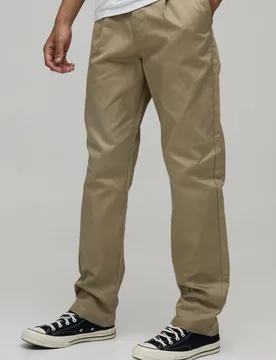 Mens Straight Fit Pleat Front Work 365 Trouser - Sand Cotton - Size 32r - boohooMAN - FashionsVida
