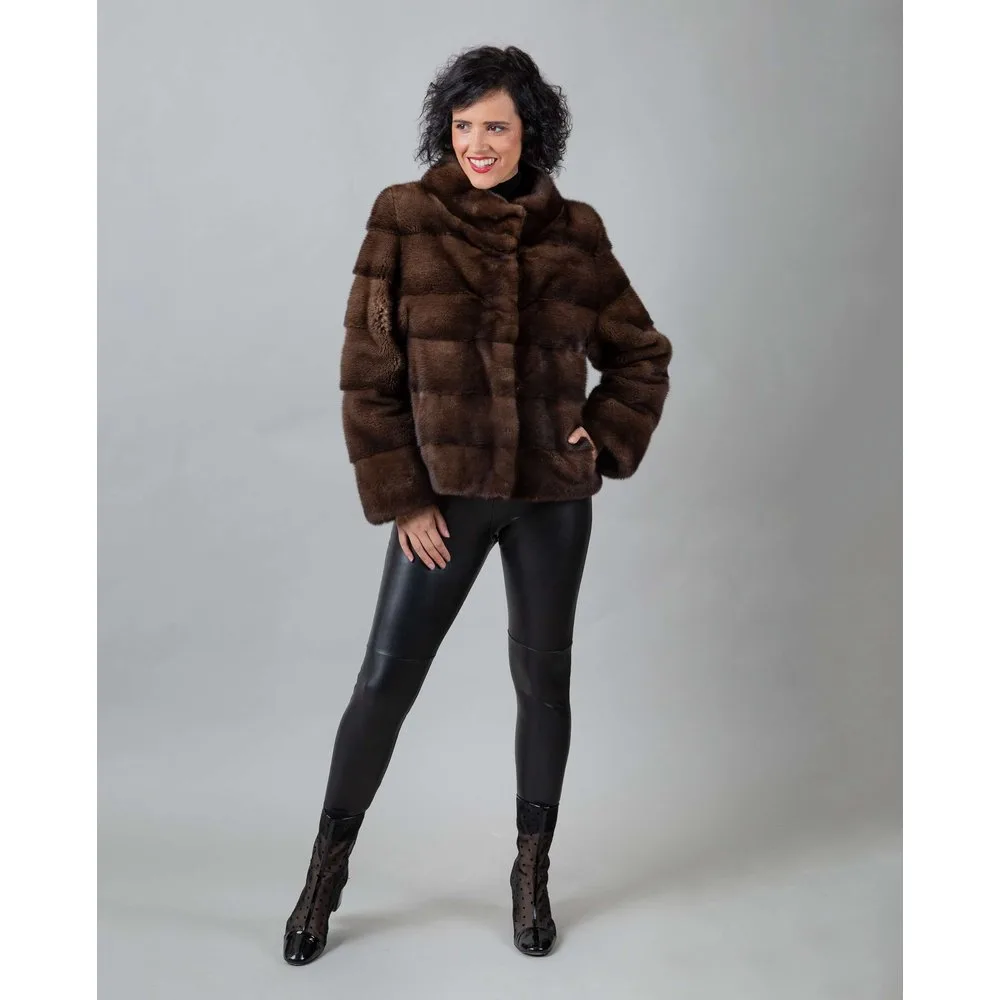 Chaqueta de pelo de mujer de visón con cuello barco - De la Roca - FashionsVida