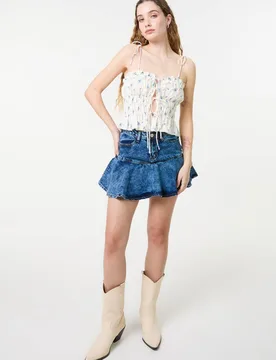 Women's Ivory Tie Front Ditsy Cami Top Size: Large - Ivory - Size: L - Pink Vanilla - FashionsVida
