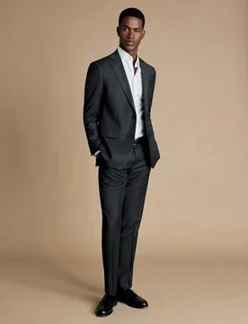 Slim Fit Pure Wool Twill Suit Trousers Dark Grey male - Charles Tyrwhitt - FashionsVida