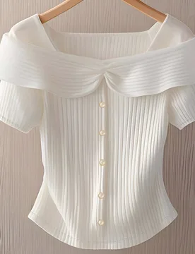 Camiseta de manga corta ajustada con botones delanteros y volantes elegante para mujer talla grande, blanca, para brunch y fiesta de verano 0XL - Shein - FashionsVida