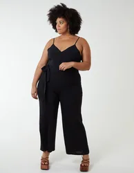 Curve Button Front Strappy Jumpsuit - 26/28 / BLACK - female
