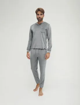 Pijama de hombre largo cuello pico - Lohe - FashionsVida