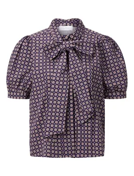 Printed Cotton Blouse with Bow female - 38 - FashionsVida