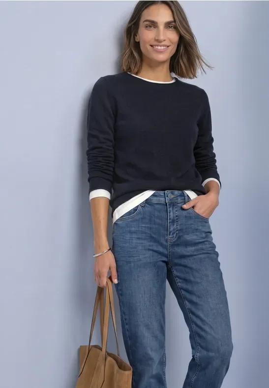 Pullover mit Boat Neck und Rollkanten female Blau - Street One - FashionsVida