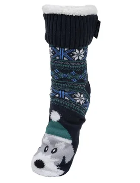 Chaussettes fourrées Noël Chien Marine jacquard marine 41/43 - Isotoner - FashionsVida