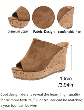Sandalias tipo slide de mujer con cuña de corcho estilo europeo y americano, punta abierta, suela gruesa con plataforma, slip-on, para playa y vacaci - Shein - FashionsVida